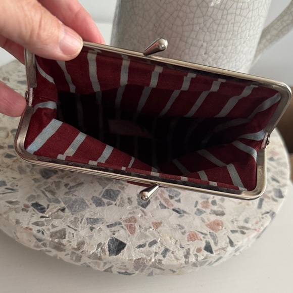 Marimekko Maroon and Gray Striped Jokapoika Fabric Pouch - Picture 3 of 5